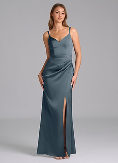 Azazie Leo Final Sale Twilight Sheath Pleated Stretch Satin Dress image1