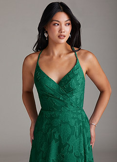 Azazie Davis Bridesmaid Dresses Emerald A-Line Pleated Floral Burnout Dress image5