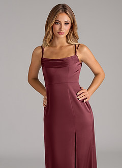 Azazie Callan Vente finale Robe Trapèze Convertible en Satin extensible Plissée Burgundy image7