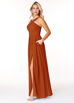 Azazie Elvira Bridesmaid Dresses Paprika A-Line Pleated Chiffon Dress image3