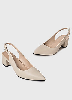 front Elegant Pointed Toe Block Heel Mules