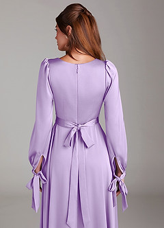 Azazie Leonia Bridesmaid Dresses Lilac A-Line Long Sleeve Stretch Satin Dress image7