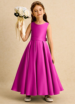 Azazie Mapel vestidos de niña de las flores Vestido de Fucsia de Satin Mate de Princesa con Plisado image4