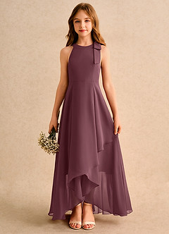 Azazie Boop Girls Formal Blumenmädchenkleider A-Linie Schleifen Chiffon Kleid Sangria image1