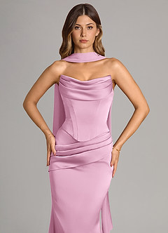 Azazie Sorrel Bridesmaid Dresses Candy Pink Mermaid Strapless Stretch Satin Convertible Dress image10