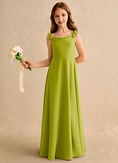Azazie Puppy Girls Formal Flower Girl Dresses Lemongrass A-Line Pleated Chiffon Dress image4