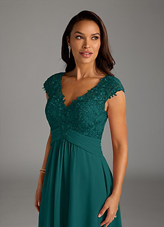 Azazie Irmeli Mother of the Bride Dresses Peacock A-Line Lace Chiffon Dress image5