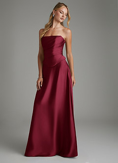 Azazie Amina Bridesmaid Dresses Burgundy A-Line Corset Stretch Satin Dress image7