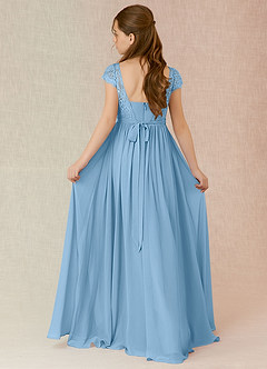 Azazie Silvermist Junior A-Linie Plissee Chiffon Kleid Stahlblau image2