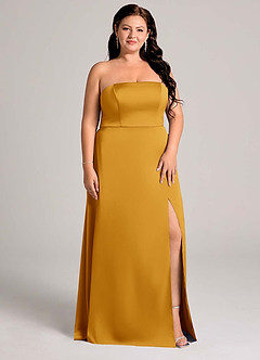 Azazie Wren Bridesmaid Dresses Butterscotch A-Line Strapless Stretch Satin Convertible Dress image11