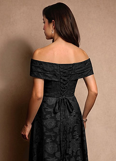 Azazie New Britain Mother of the Bride Dresses Black A-Line Pleated Floral Burnout Dress image7