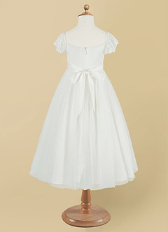 Azazie Little Flower Girl Dresses Diamond White A-Line Lace Tulle Dress image8
