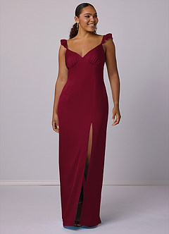 Barbie ♥ Azazie Robes de demoiselle d'honneur Robe Fourreau en Satin extensible Bourgogne image8