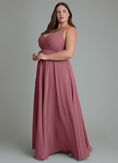 Azazie Amani Vestidos de damas de honor Vestido Rosa Del Desierto de Gasa de Línea A con Plisado image11