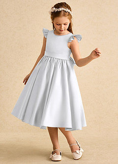 Azazie Dumpling Flower Girl Dresses White A-Line Bow Matte Satin Dress image3