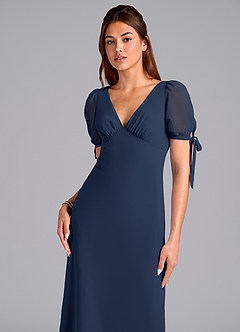 Azazie Pheby Bridesmaid Dresses Dark Navy A-Line Pleated Chiffon Dress image2