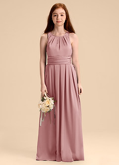 Azazie Bibiane Junior Jurk van Stretch Satijn met A-Lijn Geplooid Stoffige Roos image6