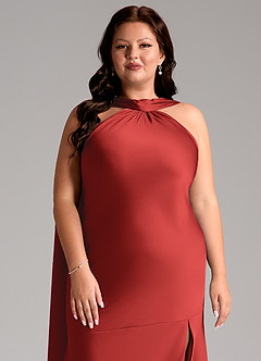 Azazie Kinsley Vestidos de madrinha de casamento Vestido Romã de Cetim elástico de sereia com Fenda Lateral image13