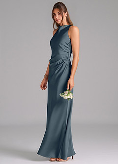 Azazie Evadne Bridesmaid Dresses Twilight A-Line Pleated Stretch Satin Dress image1