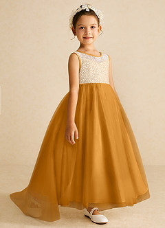 Azazie Tay Flower Girl Dresses Butterscotch A-Line Sequins Tulle Dress image3