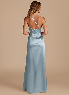 Azazie Mika Brautjungfernkleider Etui One-Shoulder Metallischer Satin Kleid Staubblau image5