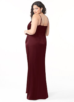 Azazie Maci Brautjungfernkleider A-Linie V-Hals Gefaltet Stretch-Satin Kleid Cabernetrot image8