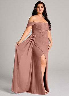 Azazie Amyra Bridesmaid Dresses Cedar Rose Sheath Off the Shoulder Chiffon Convertible Dress image12