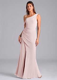 Azazie Madelyn Robes de demoiselle d'honneur Robe Sirène Convertible en Mousseline de soie Ue épaule Rose Pâle image4