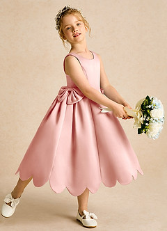 Azazie Macaroon Final Sale Blushing Pink Ball-Gown Bow Matte Satin Dress image1