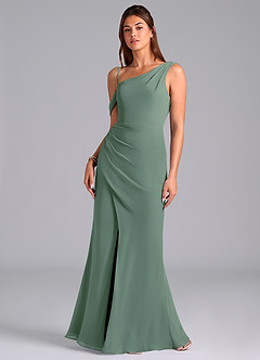 Azazie Madelyn Bridesmaid Dresses Eucalyptus Mermaid Off the Shoulder Chiffon Convertible Dress image4