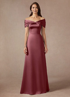 Azazie Amelia Mother of the Bride Dresses Desert Rose A-Line Off the Shoulder Stretch Satin Dress image3