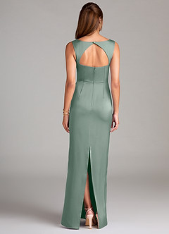 Azazie Flori Bridesmaid Dresses Silver Sage Sheath Side Slit Stretch Satin Dress image2