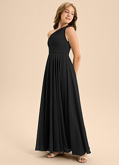 Azazie Charlize Junior Vestir Preto de Chiffon de Linha A com Plissado image4