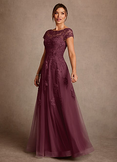 Azazie Jalinda Mother of the Bride Dresses Cabernet A-Line Lace Chiffon Dress image4