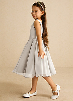 Azazie Ari Blumenmädchenkleider A-Linie ärmellos Chiffon Kleid Frost image4