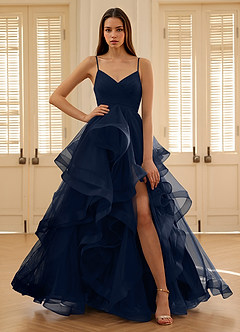 Carmencita Navy A-line Ruffles Prom Dress image6