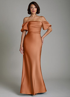 Azazie Lea Bridesmaid Dresses Copper Mermaid Off the Shoulder Stretch Satin Convertible Dress image8
