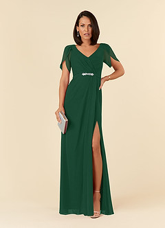 Azazie Marianne Mother of the Bride Dresses Dark Green Sheath V-Neck Pleated Chiffon Dress image1
