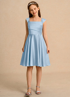 Azazie Budle Flower Girl Dresses Powder Blue A-Line Pleated Matte Satin Dress image4