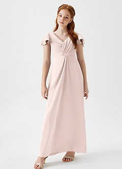 Azazie Soren Junior Abito A-Line in Raso Elasticizzato Increspato Rosa Rossore image4