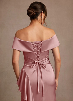 Azazie Kirsty Mother of the Bride Dresses Dusty Rose Sheath Off the Shoulder Stretch Satin Dress image6