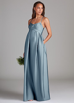 Azazie Llana Maternity Bridesmaid Dresses A-Line Stretch Satin Floor-Length Dress with Pockets image3