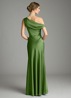 Azazie Emerson Bridesmaid Dresses Basil Mermaid Off the Shoulder Stretch Satin Dress image2