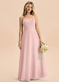 Azazie Rory Junior Powder Pink A-Line Pleated Chiffon Dress image1