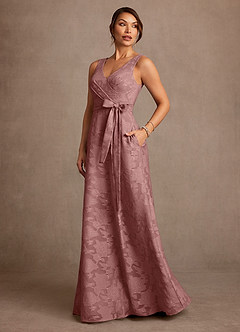 Azazie Luanne Mother of the Bride Dresses Dusty Rose A-Line Pleated Floral Burnout Dress image2