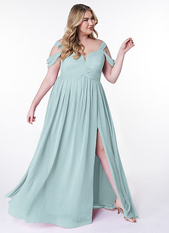 Azazie Lianne Brautjungfernkleider A-Linie Schulterfrei Chiffon Kleid Nebel image10