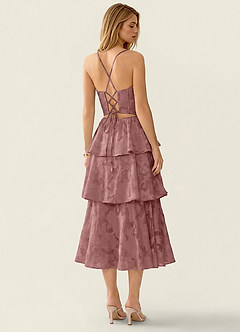 Gabriddy Dusty Pink Jacquard Ruffles Corset Maxi Dress image2