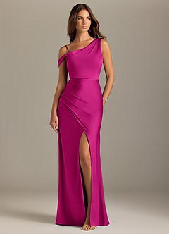 Azazie Madelyn Bridesmaid Dresses Fuchsia Mermaid Off the Shoulder Stretch Satin Convertible Dress image8