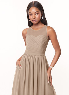 Azazie Nina Bridesmaid Dresses Taupe A-Line Pleated Chiffon Dress image5