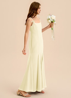 Azazie Evey Junior Vestido de Sorbete De Limón de Gasa de Corte Sirena con Plisado image5